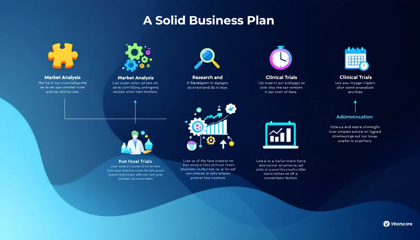 A visual representation of a solid business plan for a pharmaceutical company.